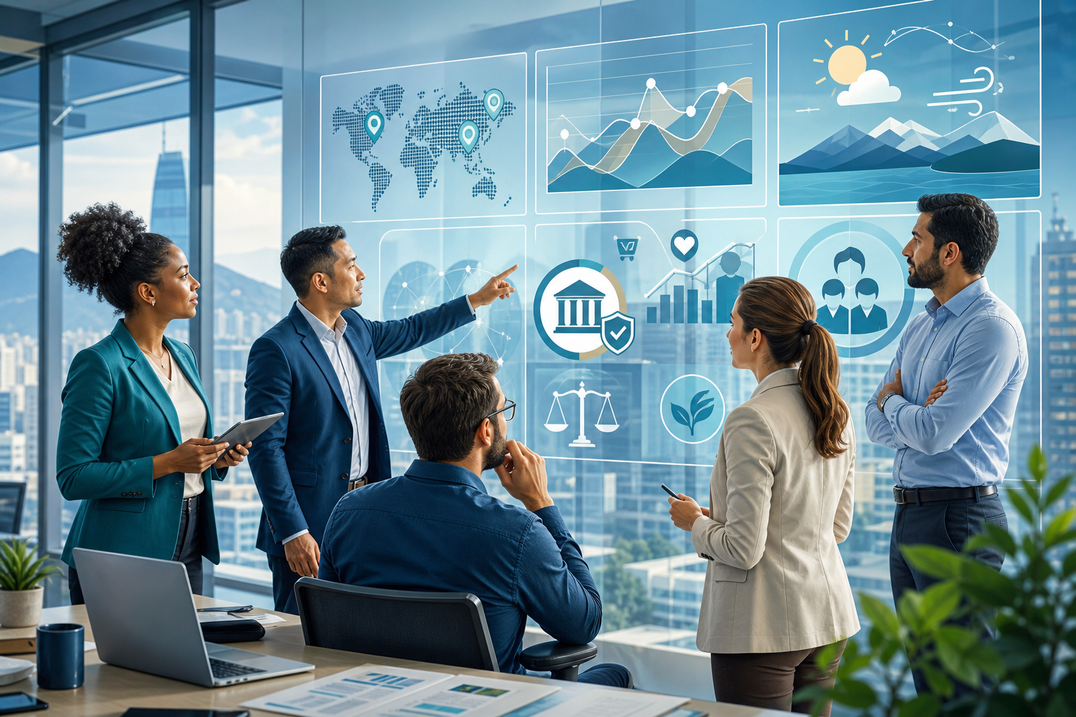 Project leaders reviewing market, regulatory, and customer signals