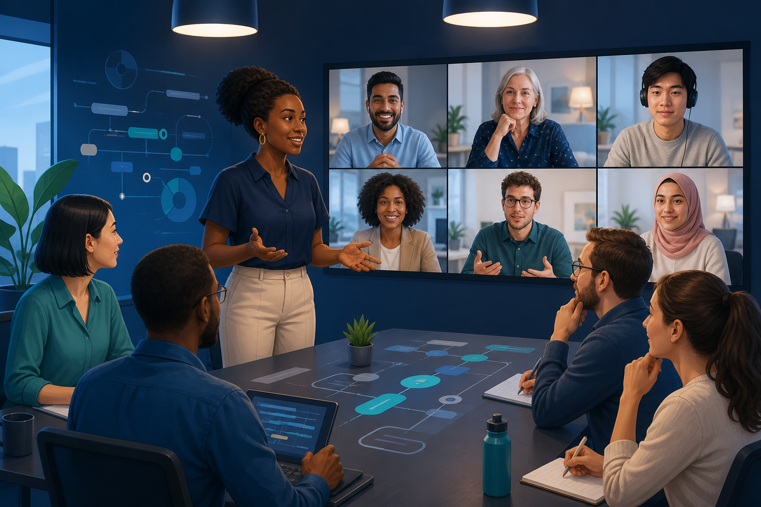 Project leader facilitating an inclusive hybrid team